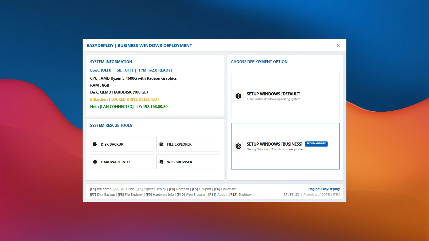 EasyDeploy WinPE interface — screenshot 1