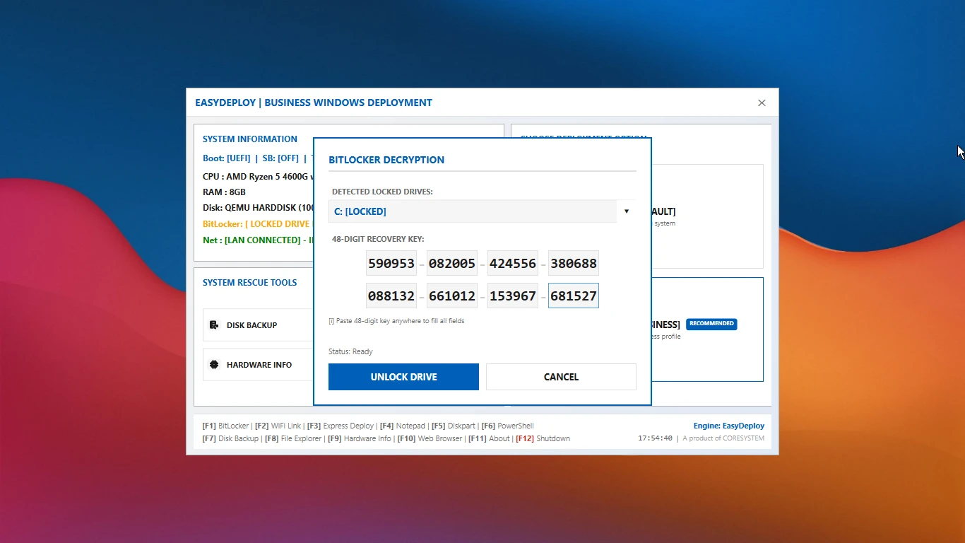 EasyDeploy WinPE interface — screenshot 2